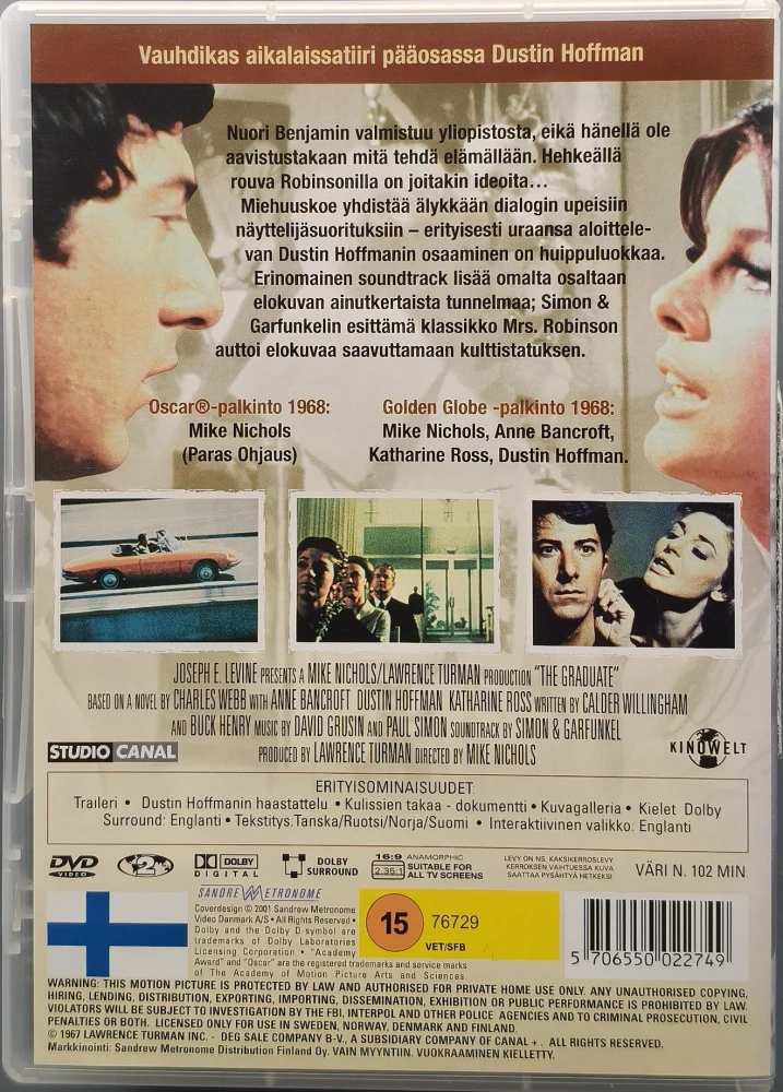 DVD) Dustin Hoffman: Miehuuskoe - The Graduate (1967) SUOMIKANNET