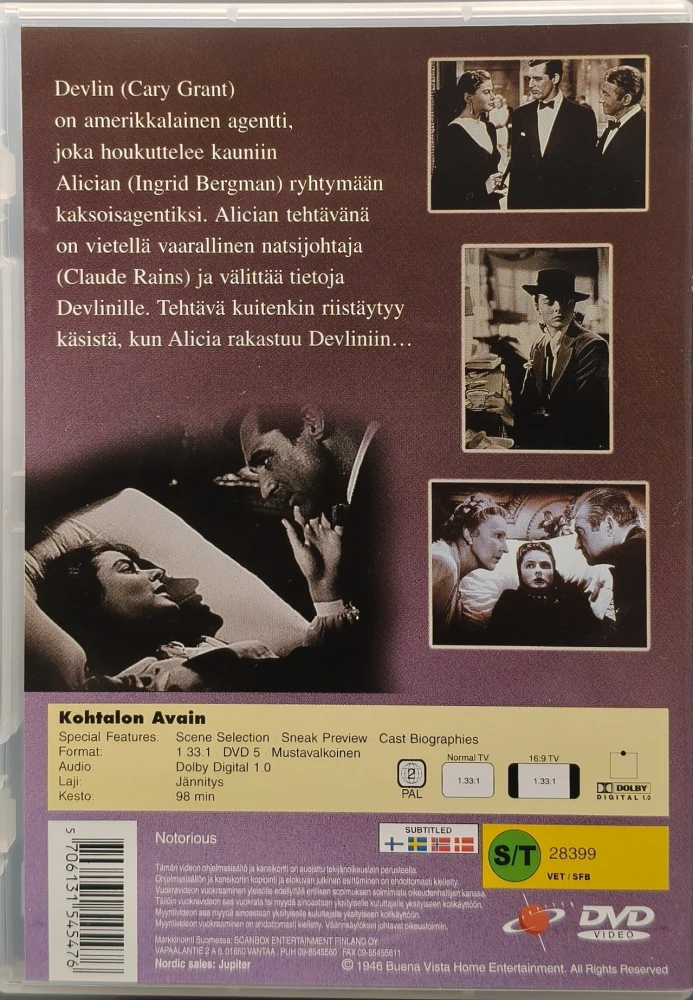 DVD) Alfred Hitchcock: Kohtalon avain - Notorius (1945) SUOMIKANNET/JUPITER